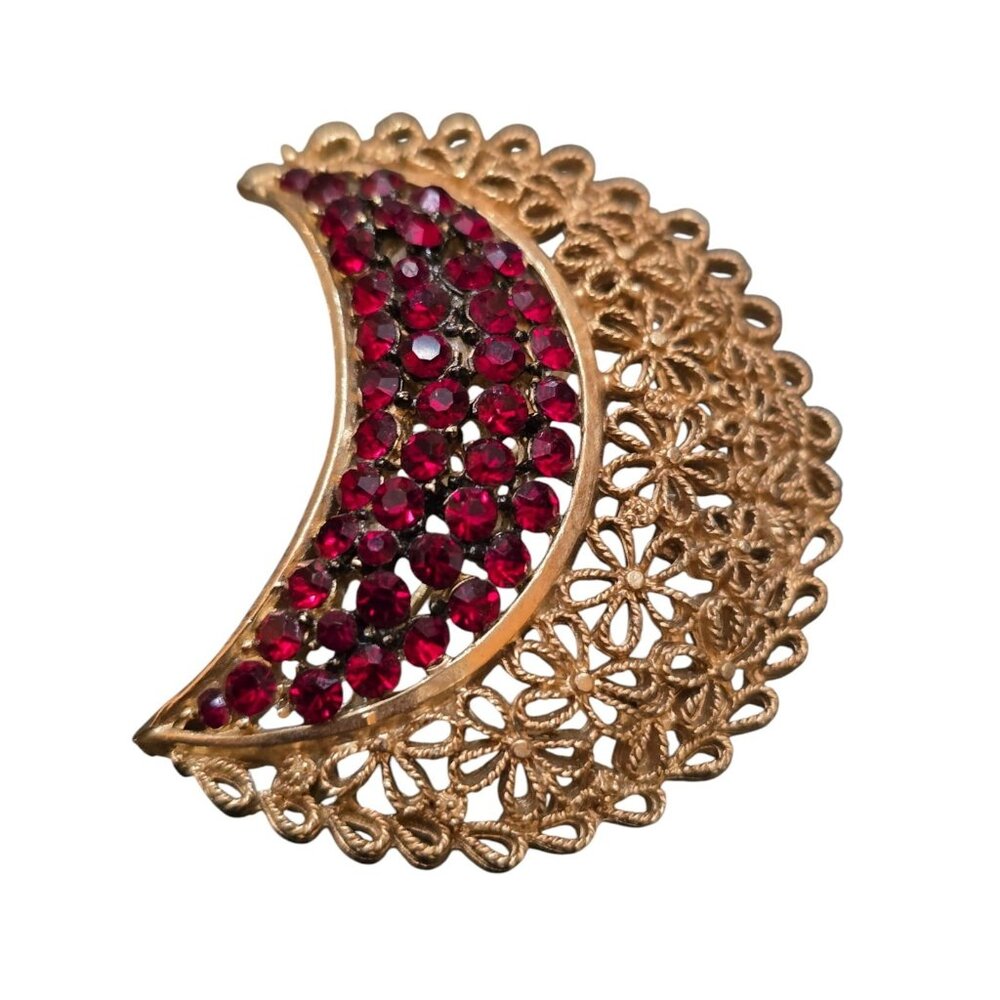 Vintage Karu Arke Rhinestone Crescent Brooch (A7640)